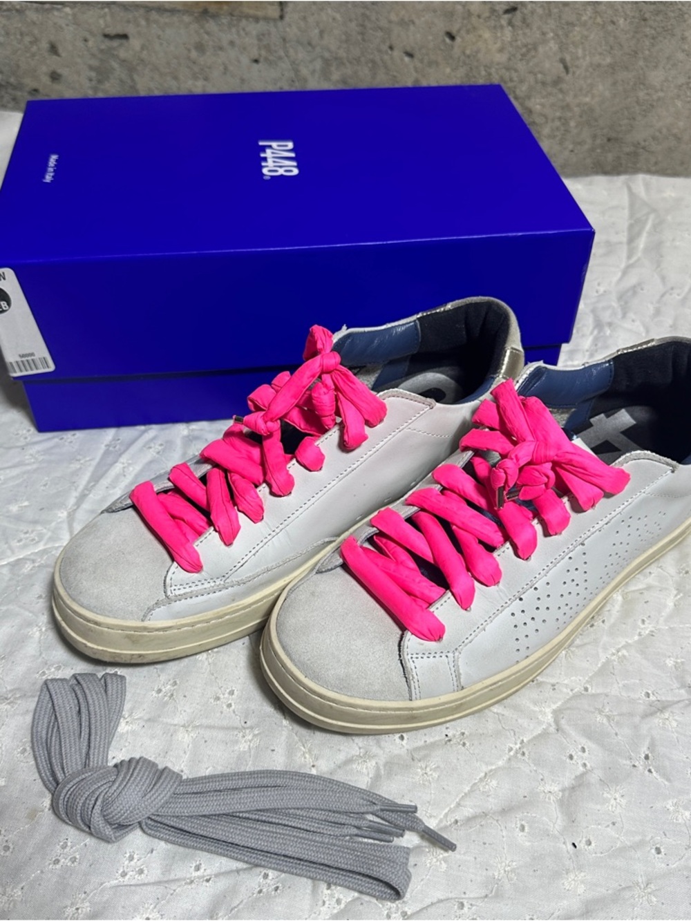 P448 Women’s Sneakers in Light Gray with Hot Pink or Gray Laces